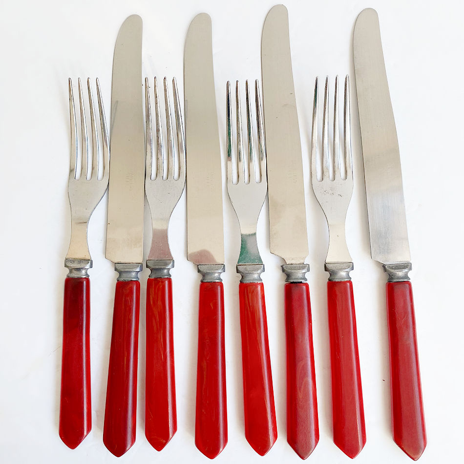 Vintage Red Bakelite Flatware Set for 4