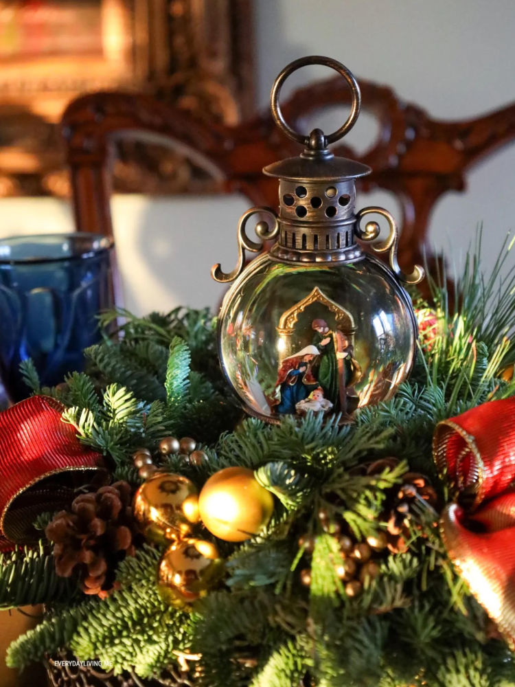 lantern with nativity inside for the holidays