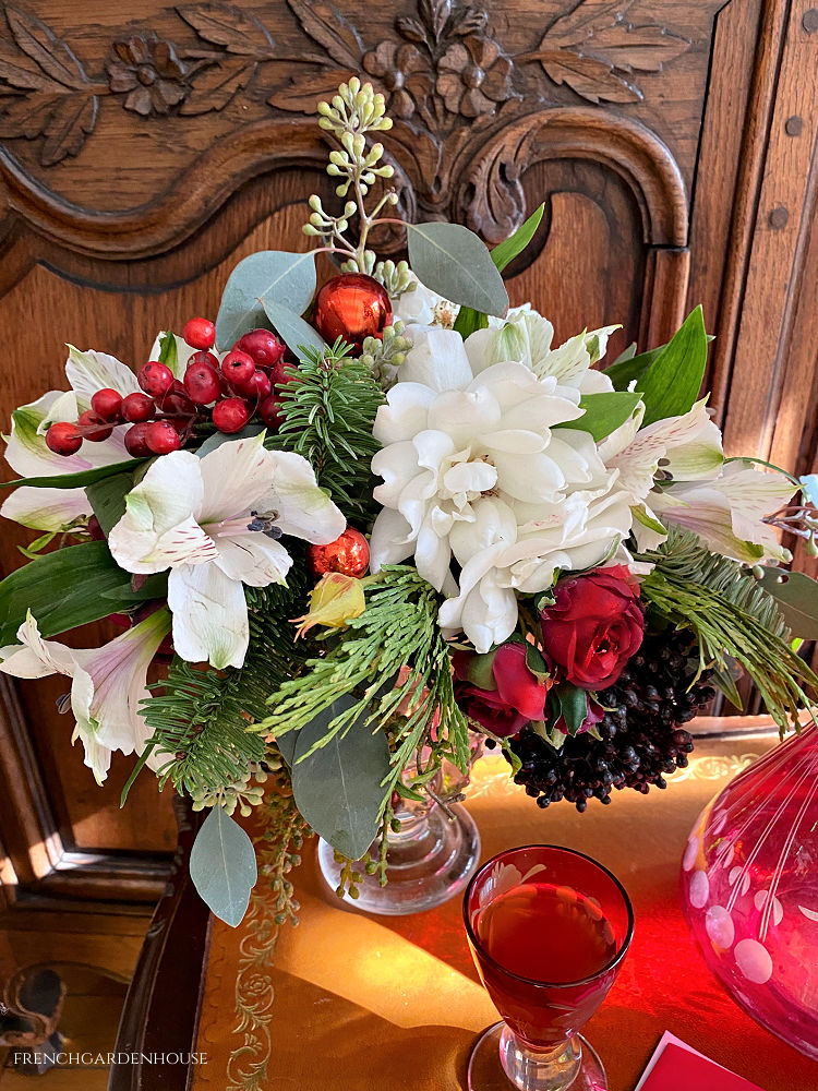 French Roses with red berries for Christmas