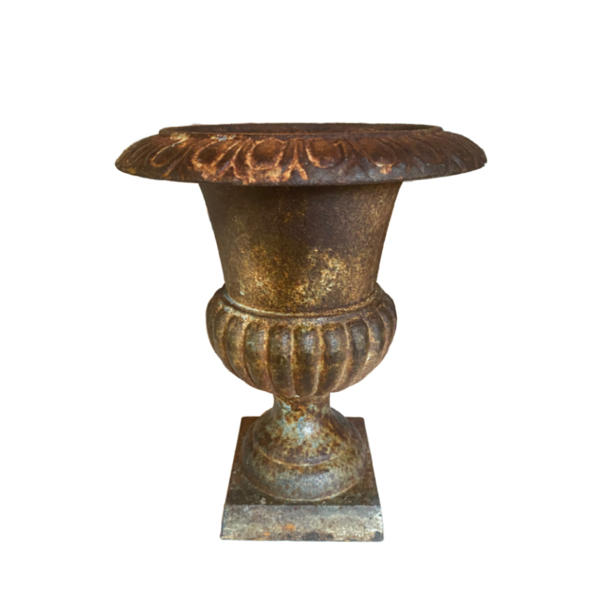 Antique French Petite Cast Iron Urns Planters