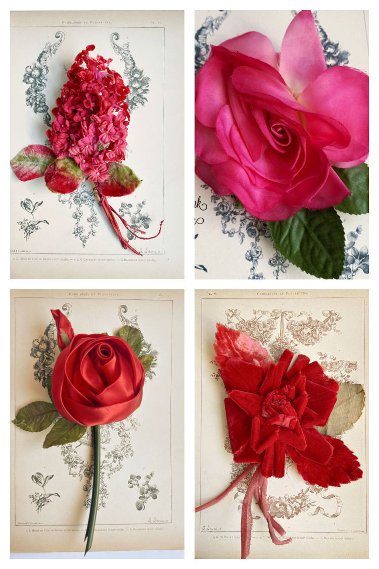 antique French silk and satin millinery flowers