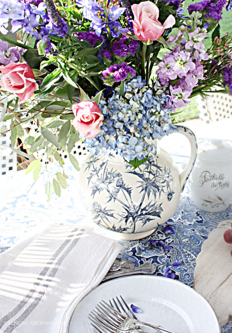 blue and white arrangement