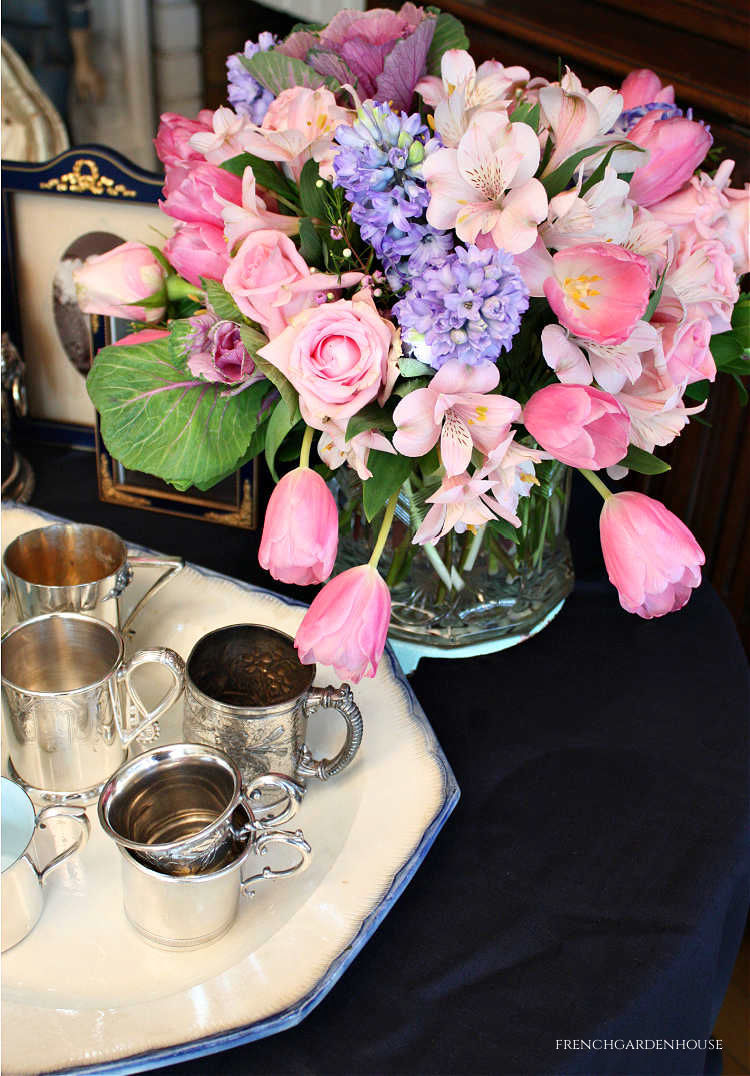 pink roses with hyacinths