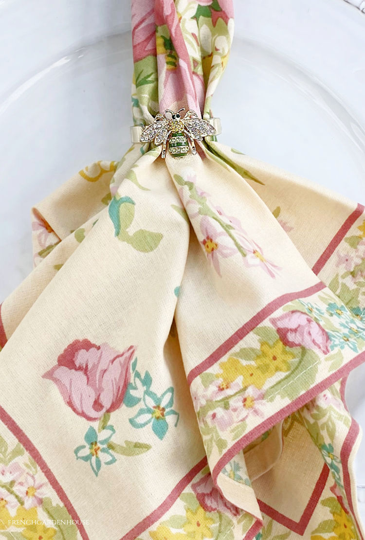 Bee napkin rings on french country napkins