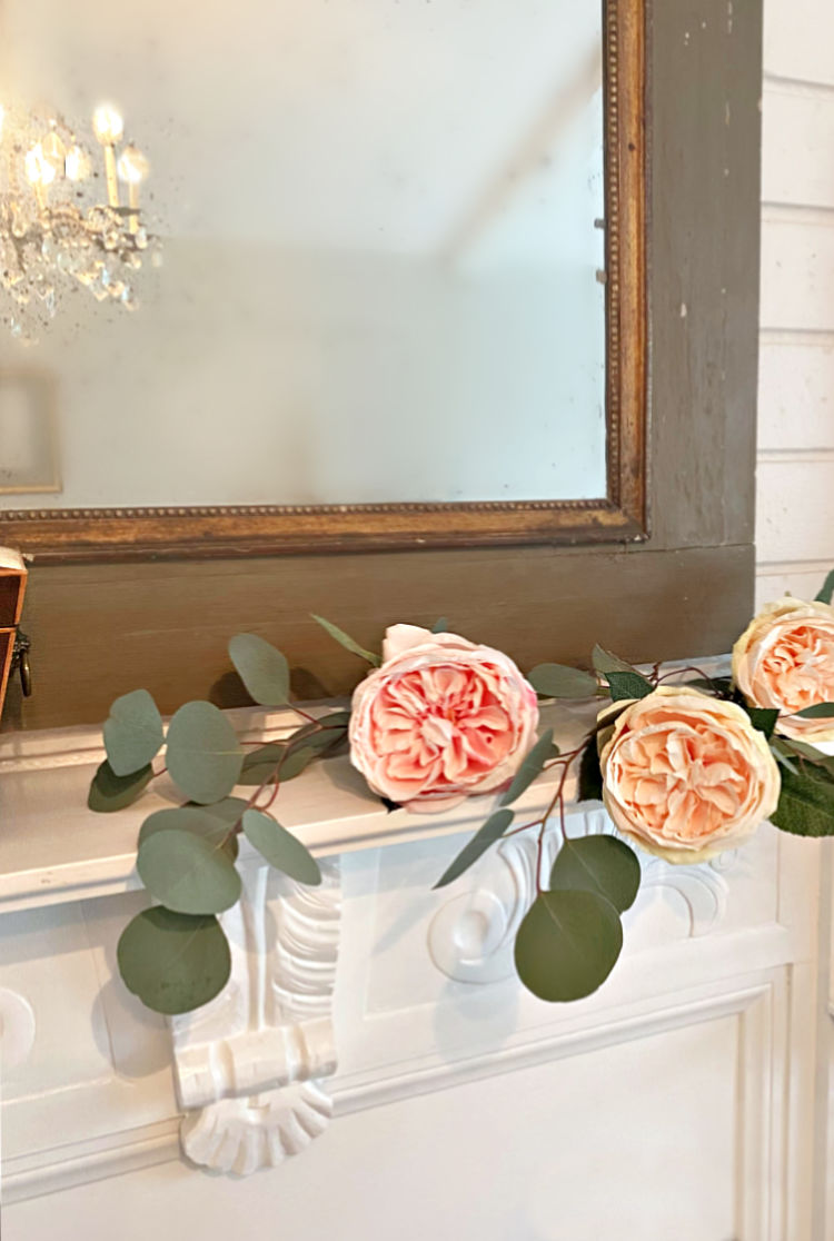 Roses on Mantel Faux flowers