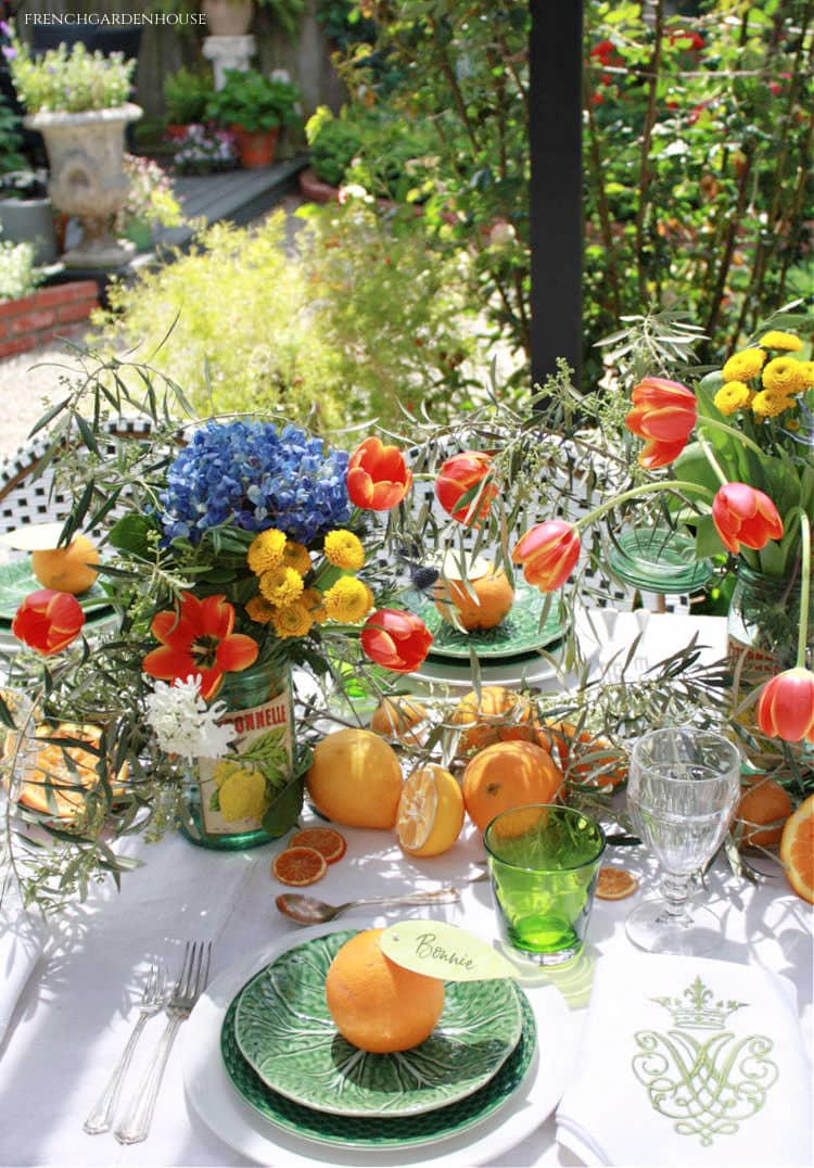 Orangerie Inspired Flower Arrangement and Luncheon Table