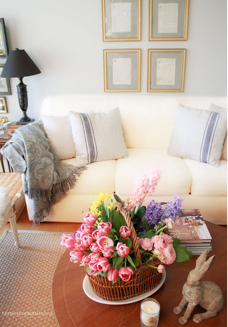 Fresh Spring Flowers in a French Basket