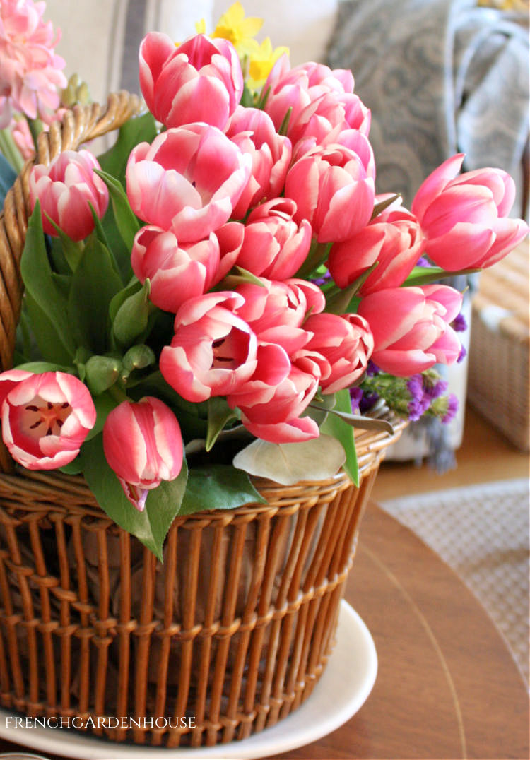 Fresh Spring Flowers in a French Basket