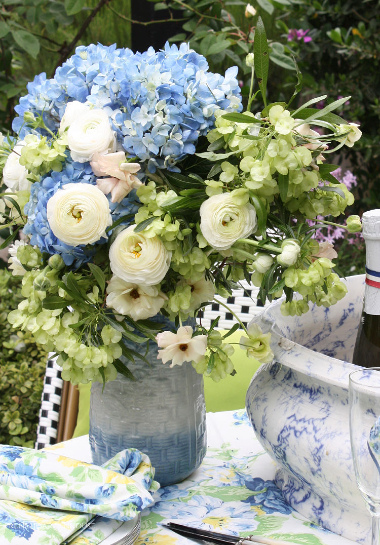 Beautiful blue hydrangea arrangement for spring