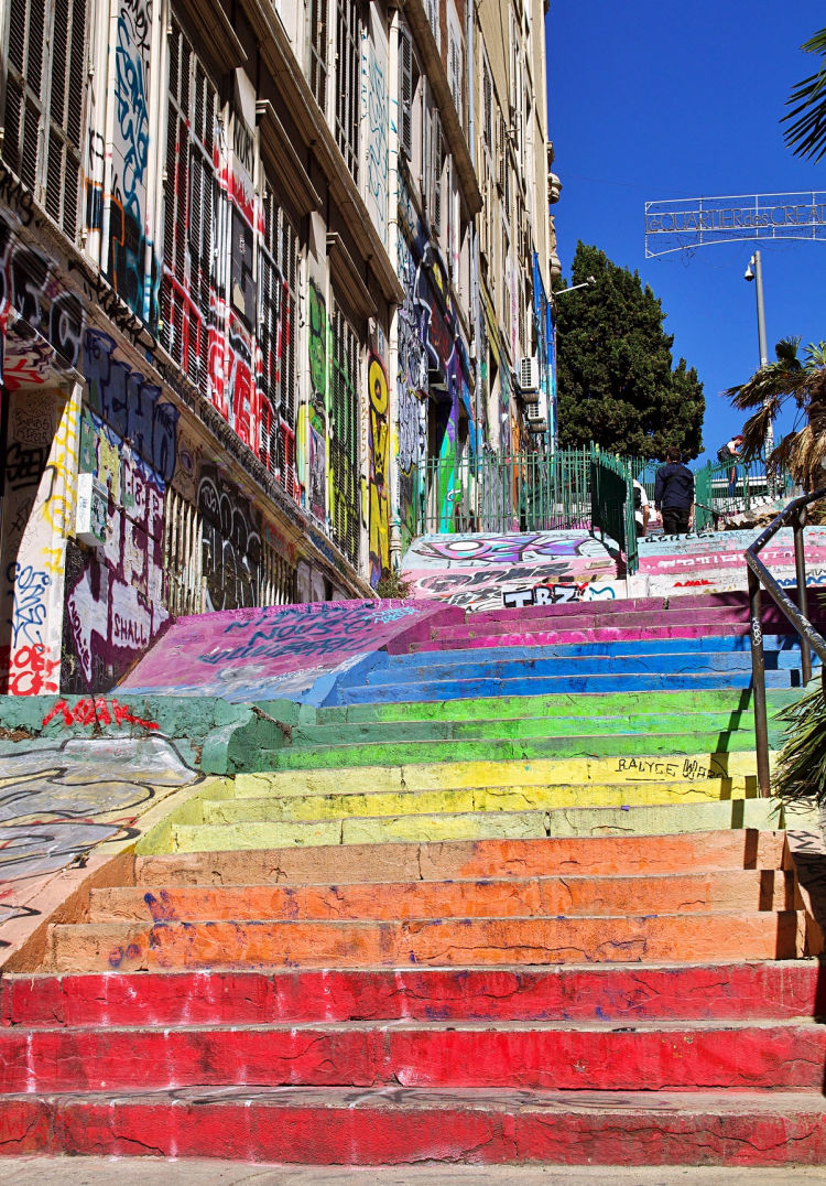 Marseille streets painted with rainbow colors