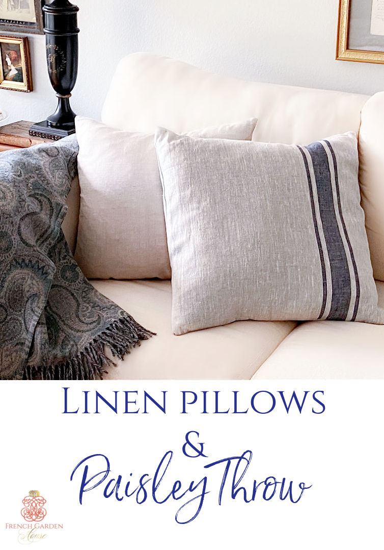 linen pillow and paisley throw