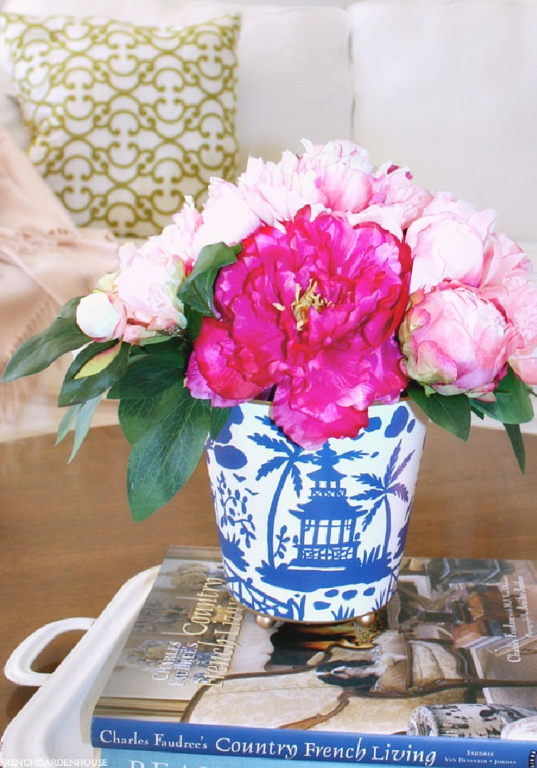 pink and peonies in chinoiserie