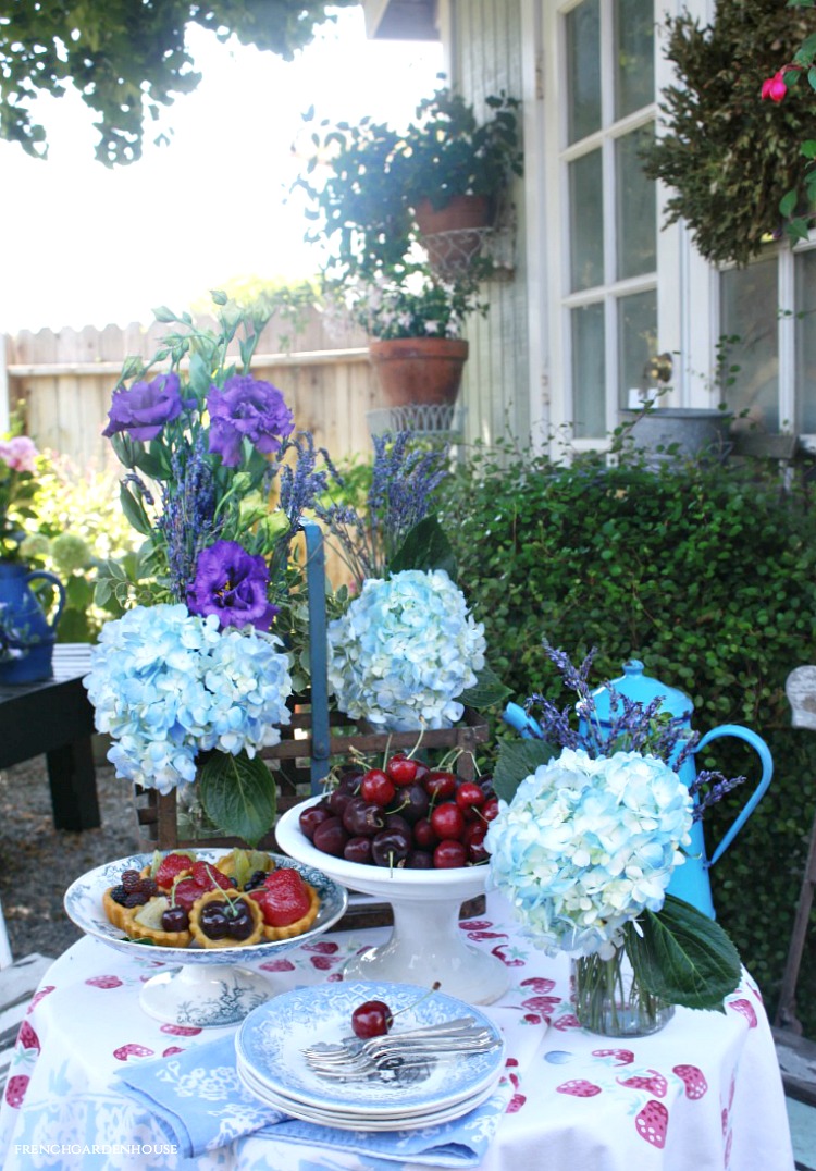 French garden house with hydrangeas