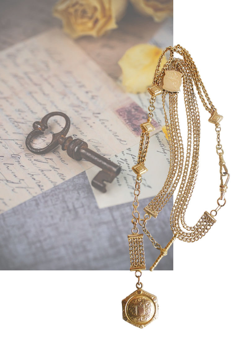 antique gold locket on sliding chain