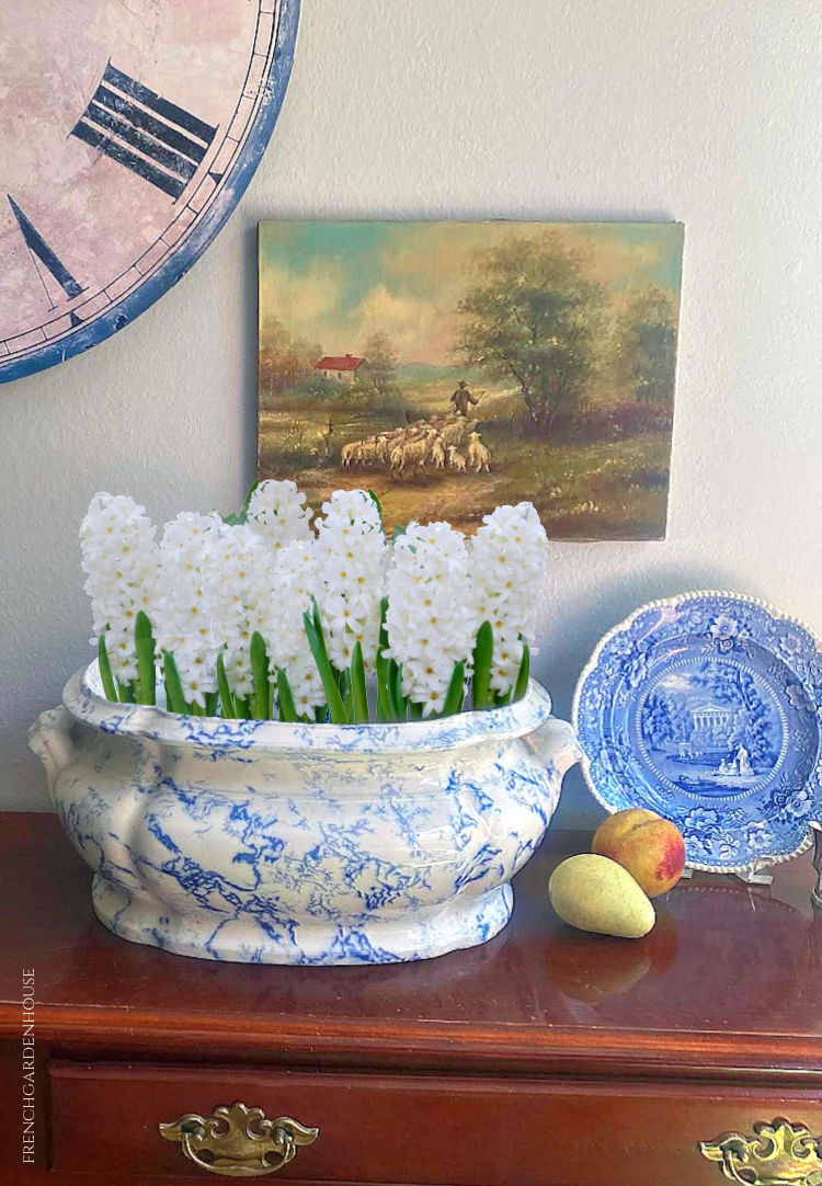 antique blue marbled ironstone foot bath