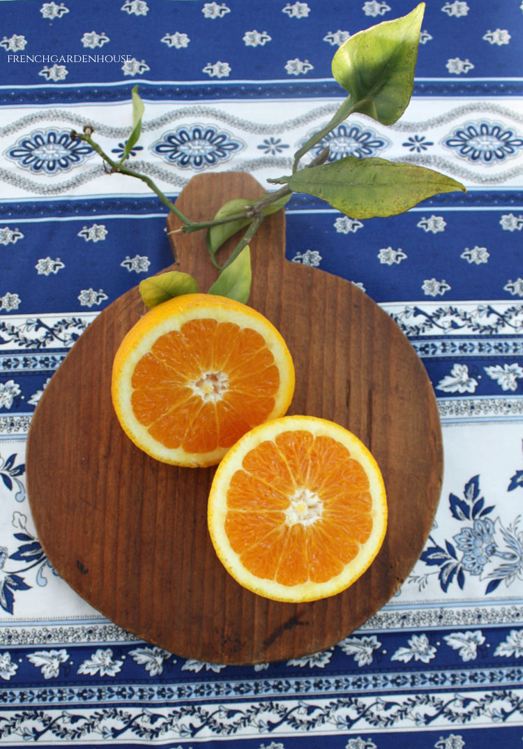 French cutting board with oranges