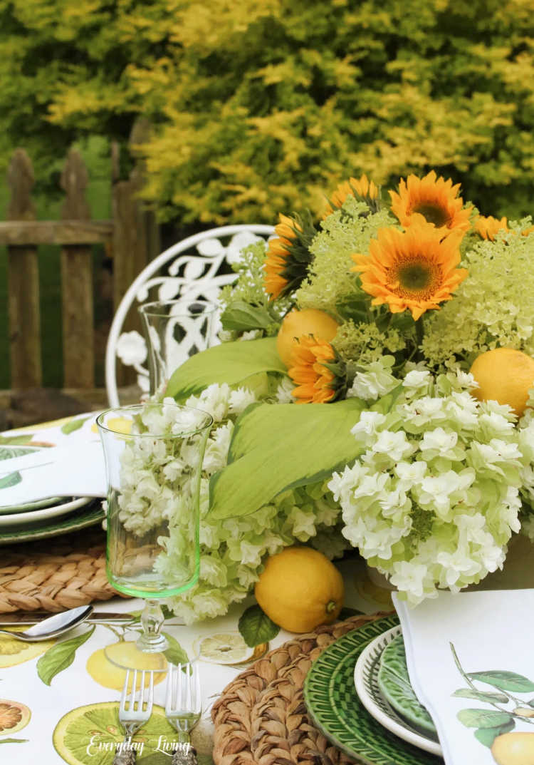 sunflowers and lemons flower arrangement