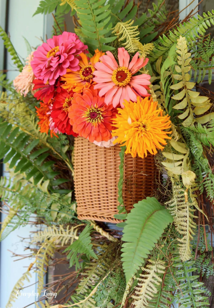 door basket with bright flowers