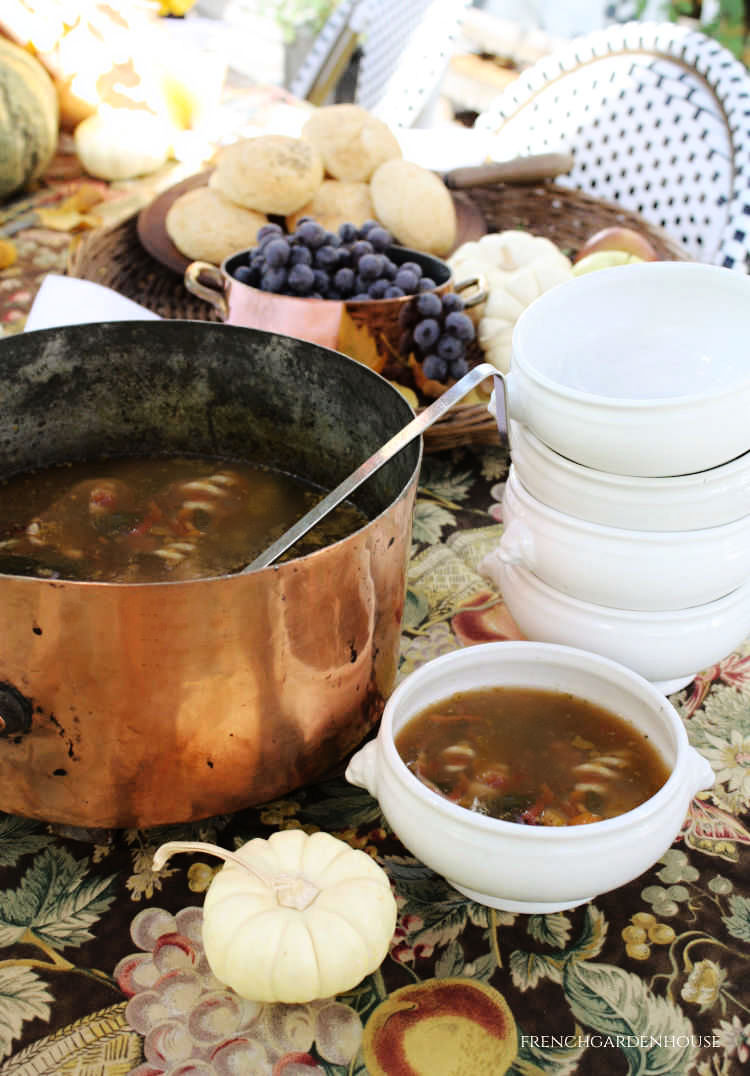 Minestrone served in antique copper