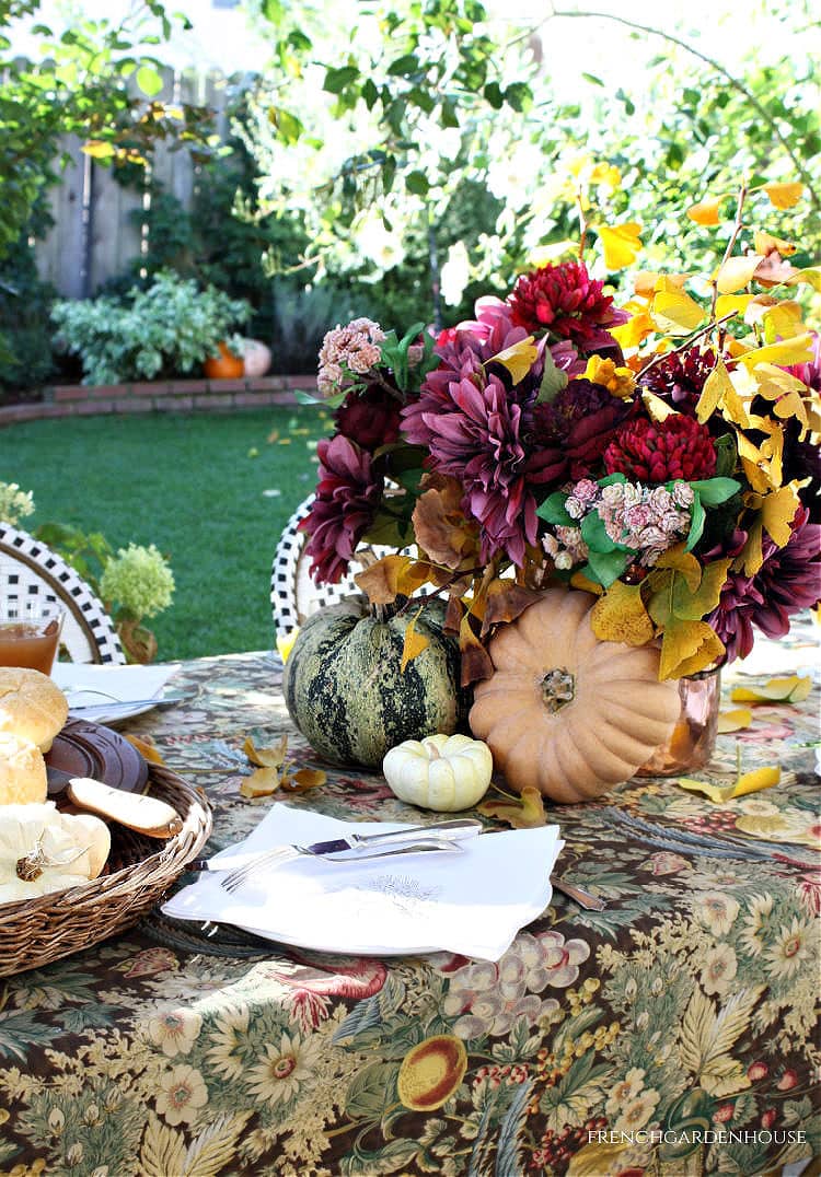 pumpkins and copper centerpiece