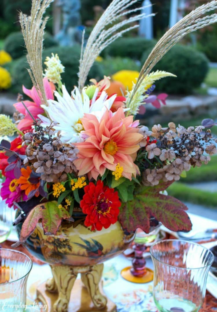 fall flower centerpiece with pampas grass