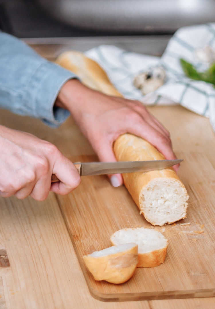 slicing french bread