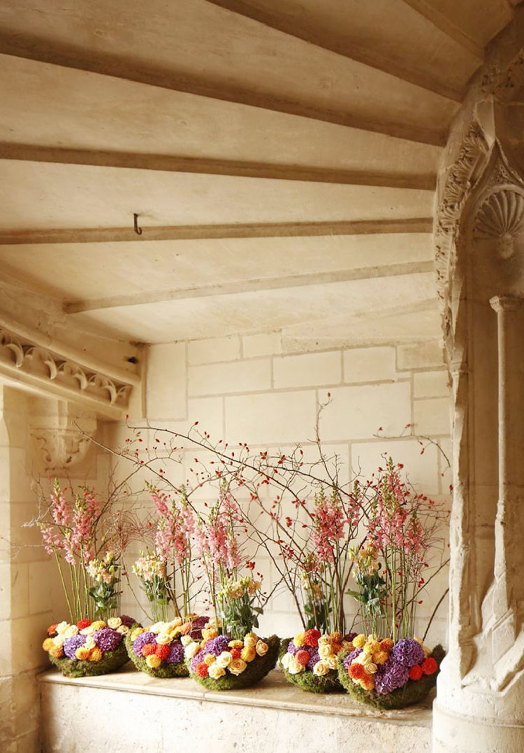 French floral displays in chateau