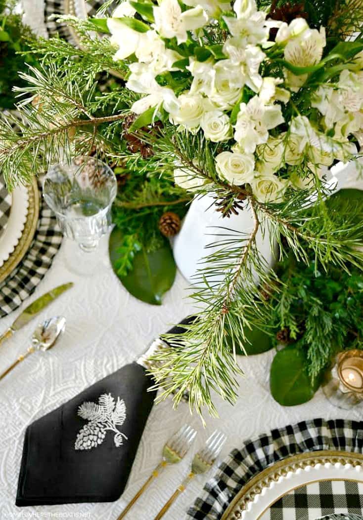 Christmas table setting with linens